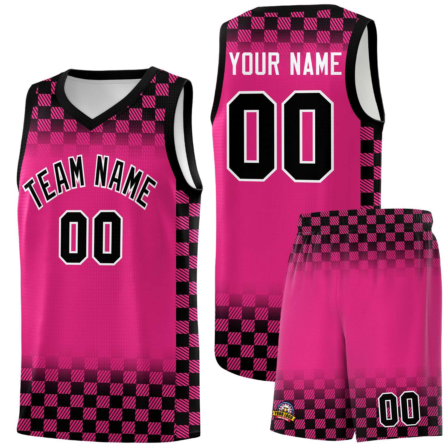 Custom Pink Black Classic Plaid Pattern Sports Uniform Basketball Jersey