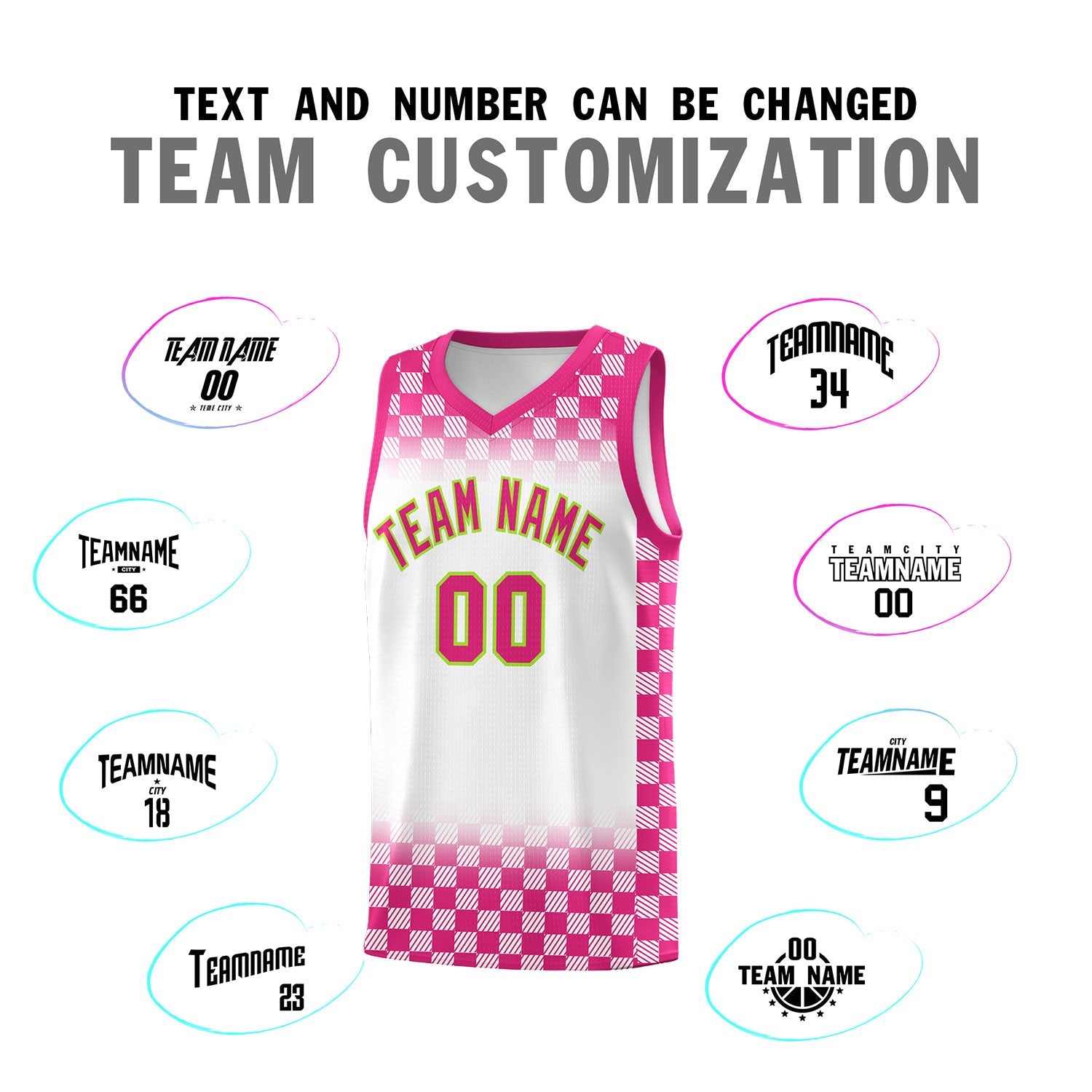 Custom White Pink Classic Plaid Pattern Sports Uniform Basketball Jersey