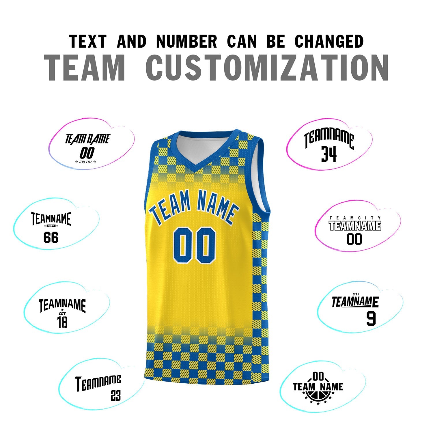 Custom Gold Royal Classic Plaid Pattern Sports Uniform Basketball Jersey