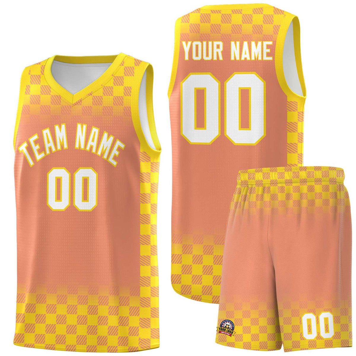 Custom Light Orange Gold Classic Plaid Pattern Sports Uniform Basketball Jersey