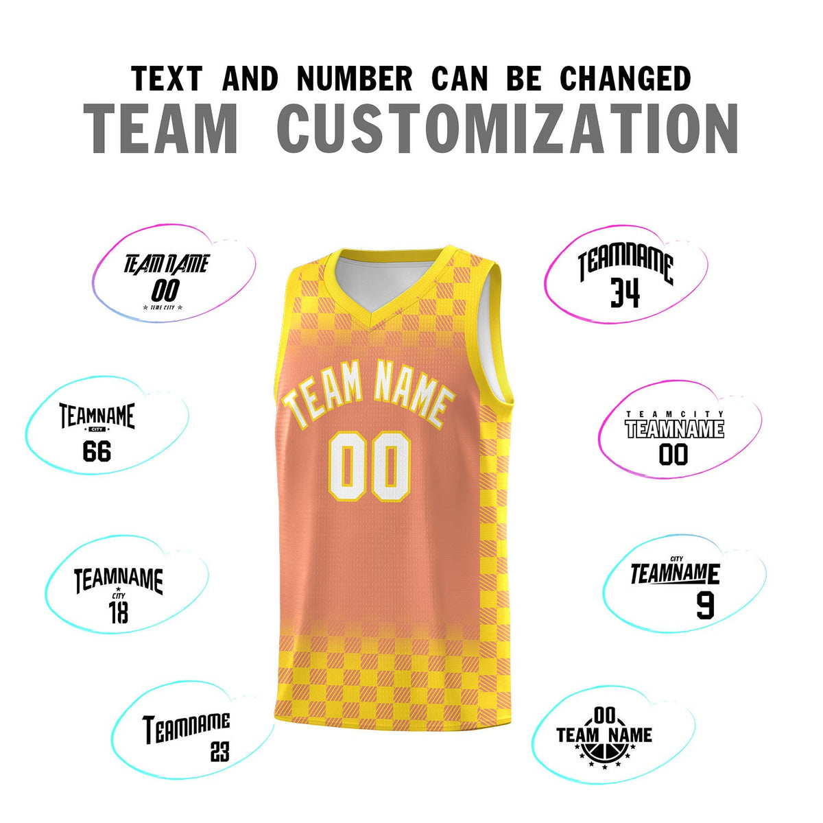 Custom Light Orange Gold Classic Plaid Pattern Sports Uniform Basketball Jersey