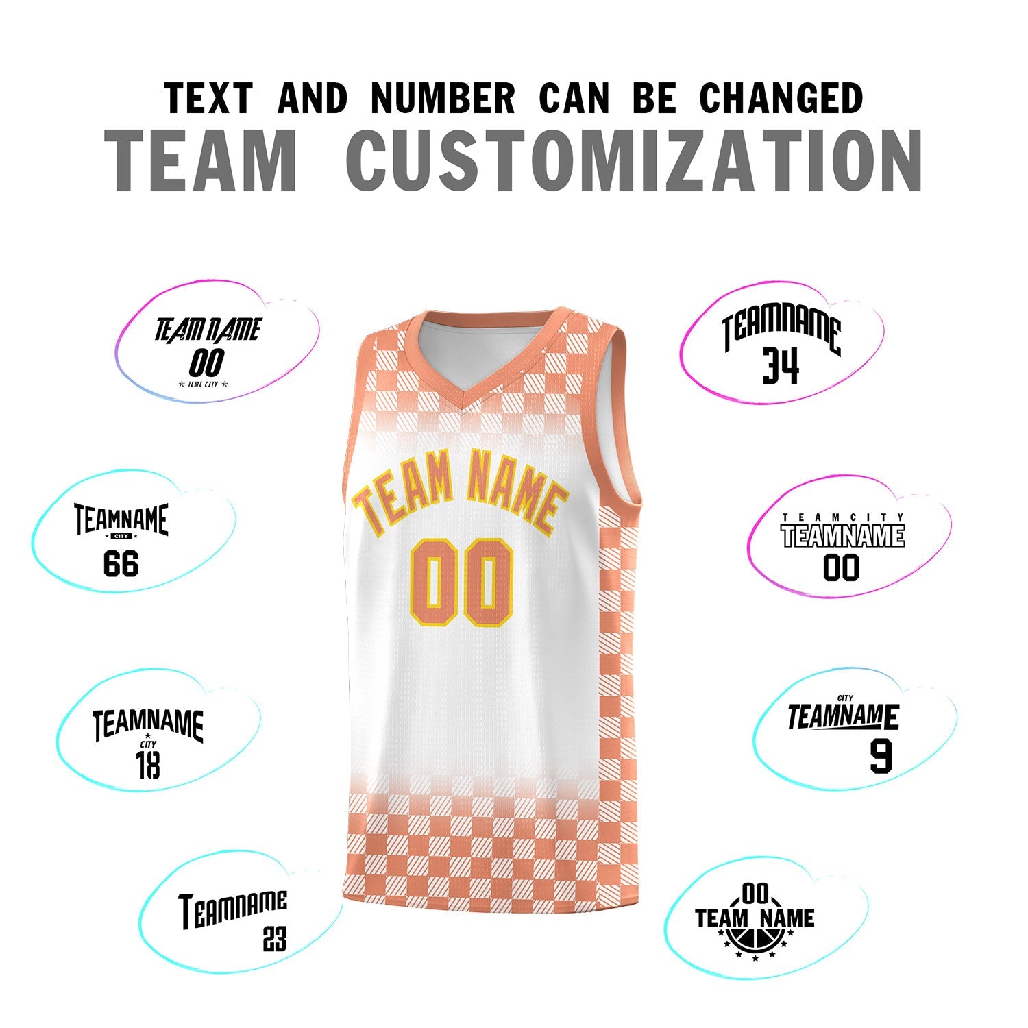 Custom White Light Orange Classic Plaid Pattern Sports Uniform Basketball Jersey