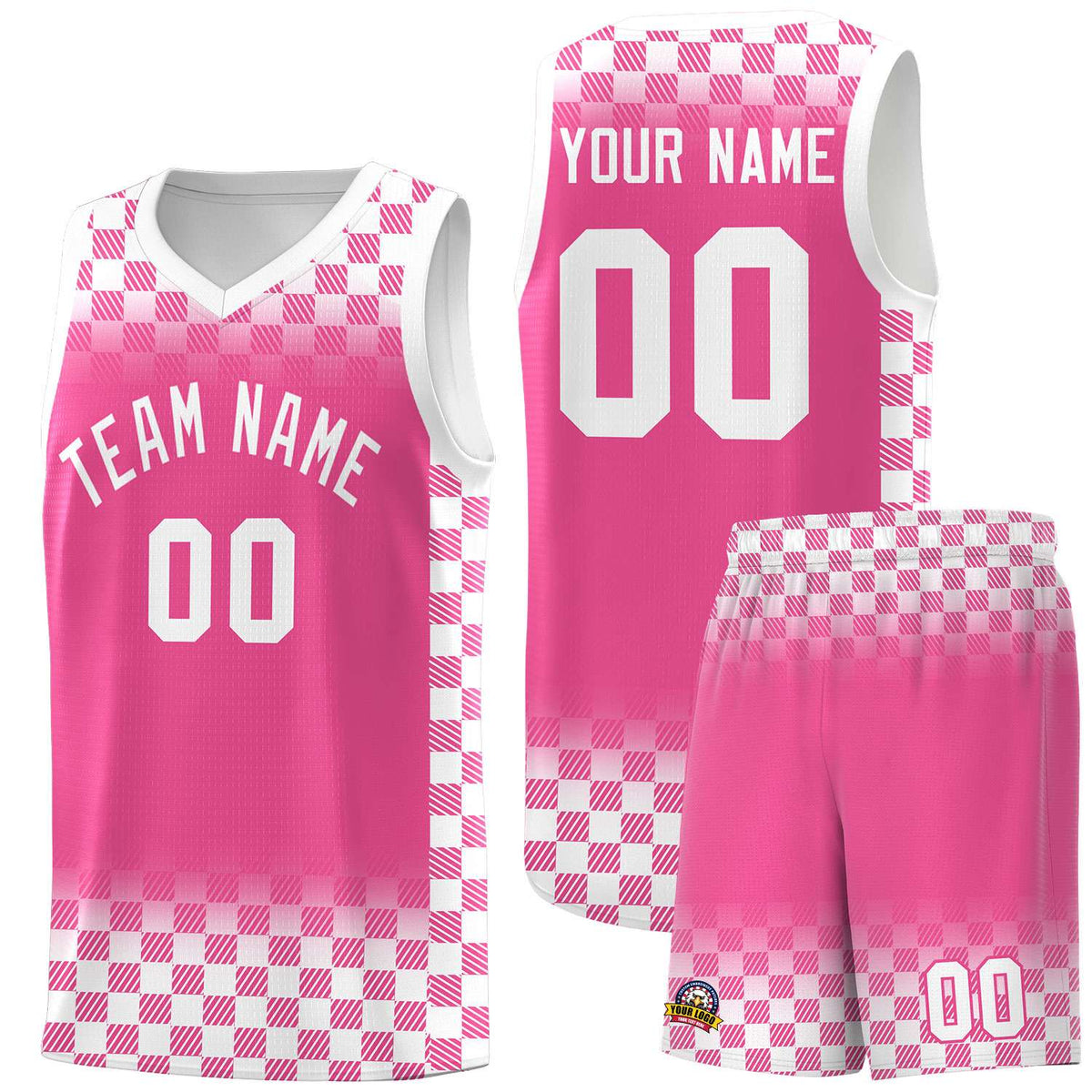 Custom Pink White Classic Plaid Pattern Sports Uniform Basketball Jersey
