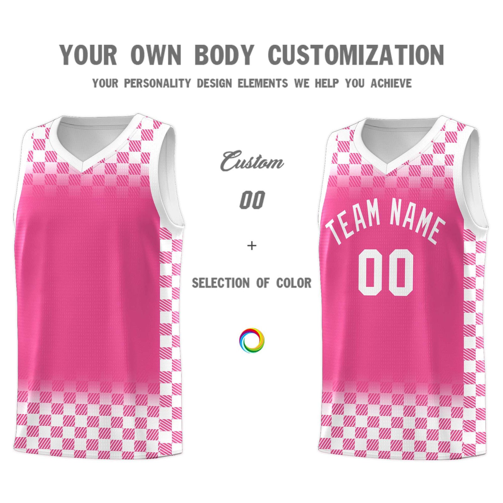 Custom Pink White Classic Plaid Pattern Sports Uniform Basketball Jersey