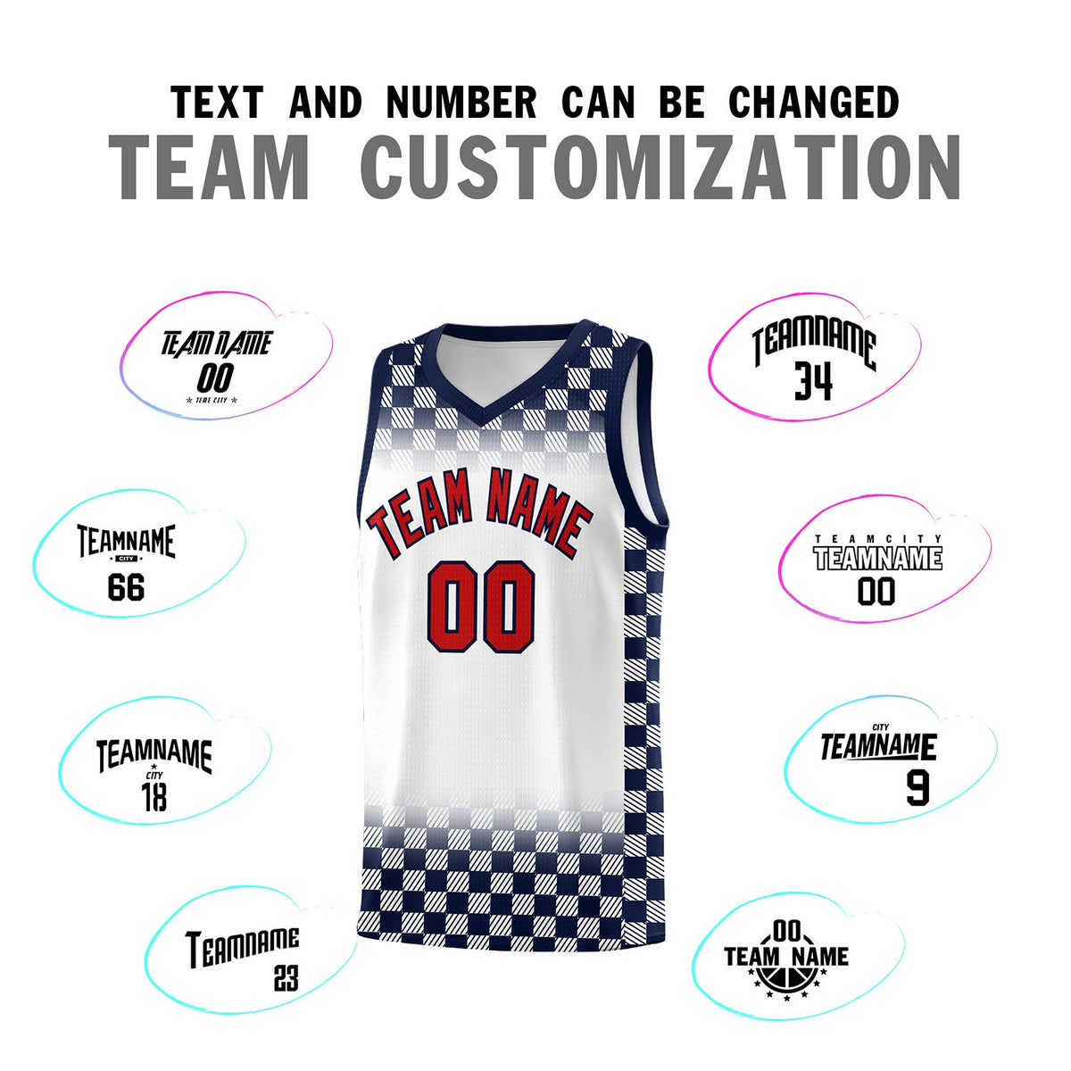 Custom White Navy Classic Plaid Pattern Sports Uniform Basketball Jersey