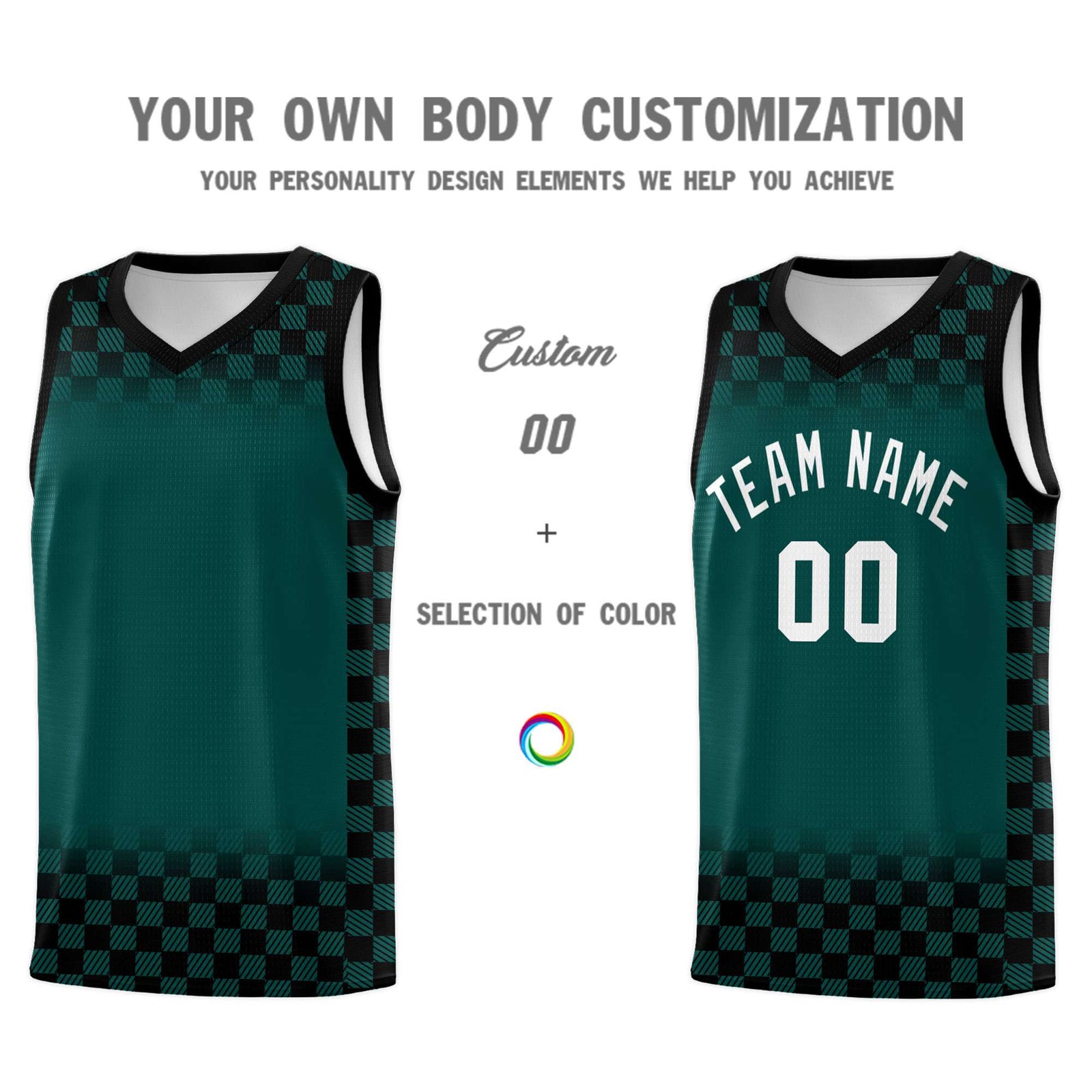 Custom Midnight Green Black Classic Plaid Pattern Sports Uniform Basketball Jersey