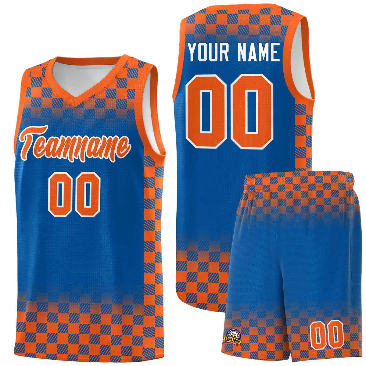 Custom Royal Orange Classic Plaid Pattern Sports Uniform Basketball Jersey