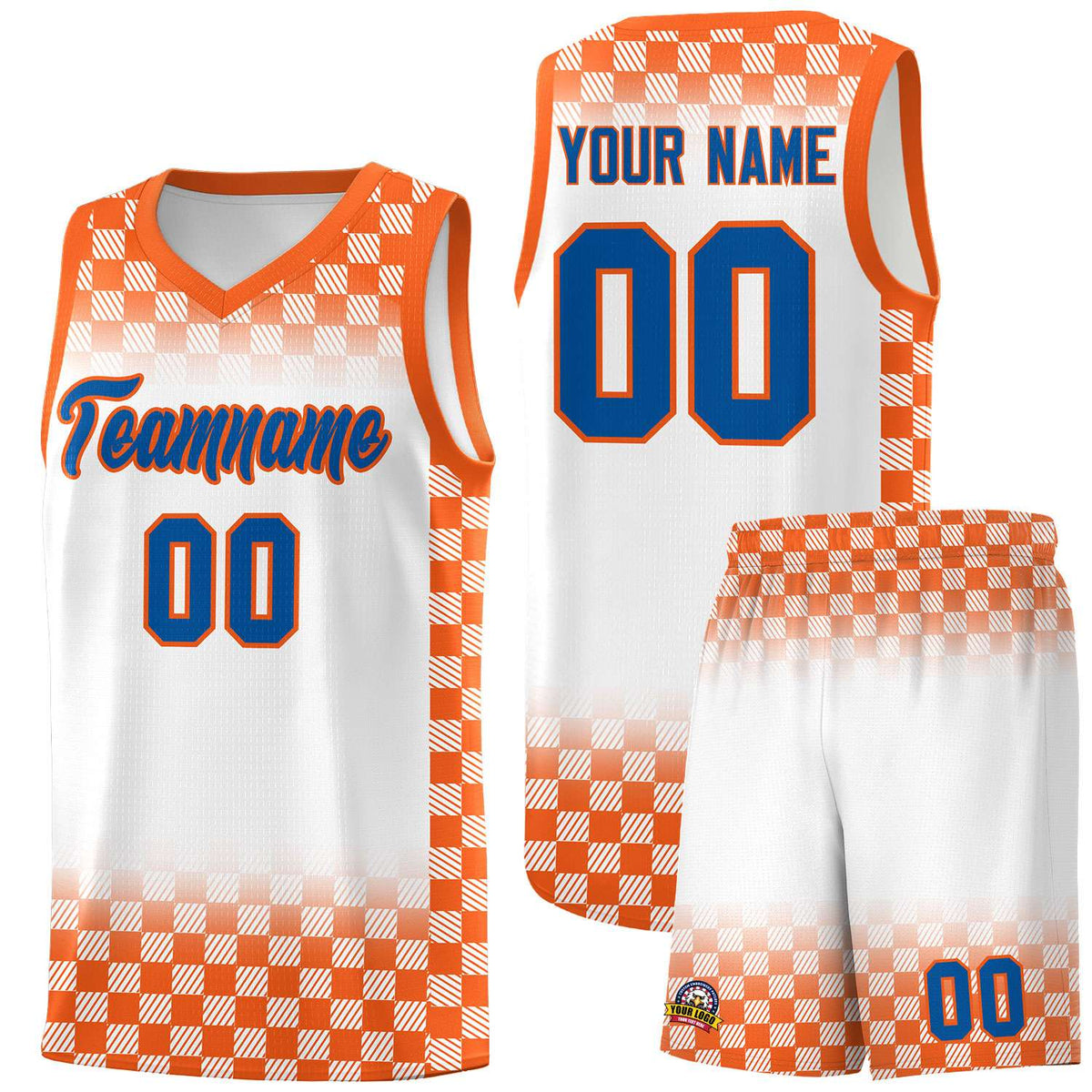 Custom White Orange Classic Plaid Pattern Sports Uniform Basketball Jersey
