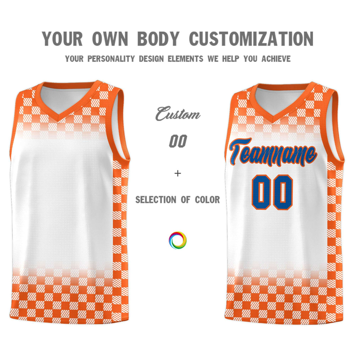 Custom White Orange Classic Plaid Pattern Sports Uniform Basketball Jersey