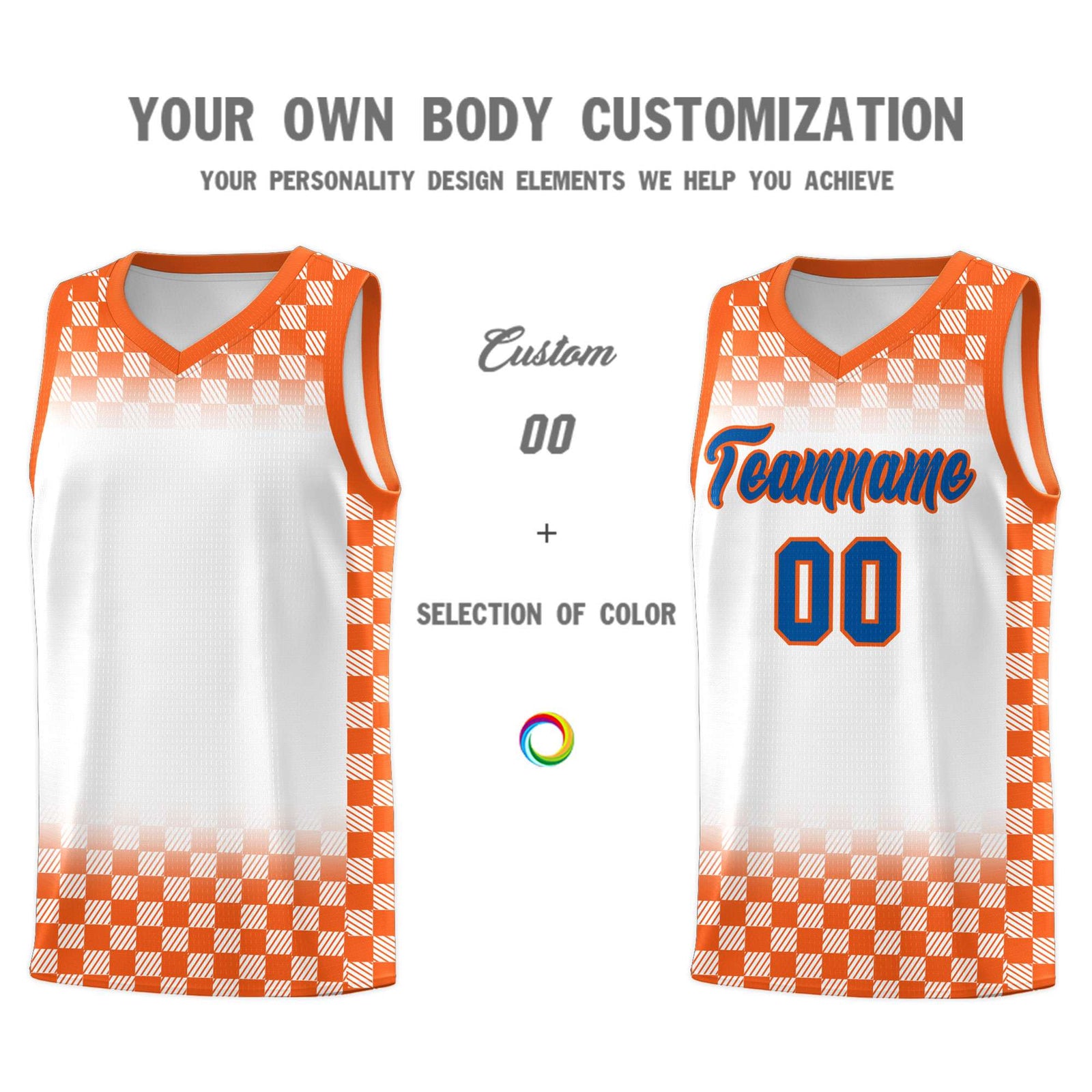 Custom White Orange Classic Plaid Pattern Sports Uniform Basketball Jersey