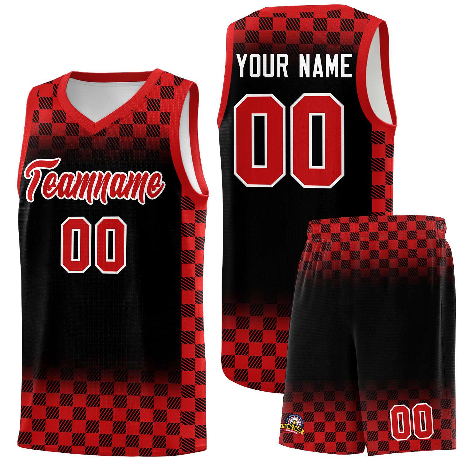 Custom Black Red Classic Plaid Pattern Sports Uniform Basketball Jersey