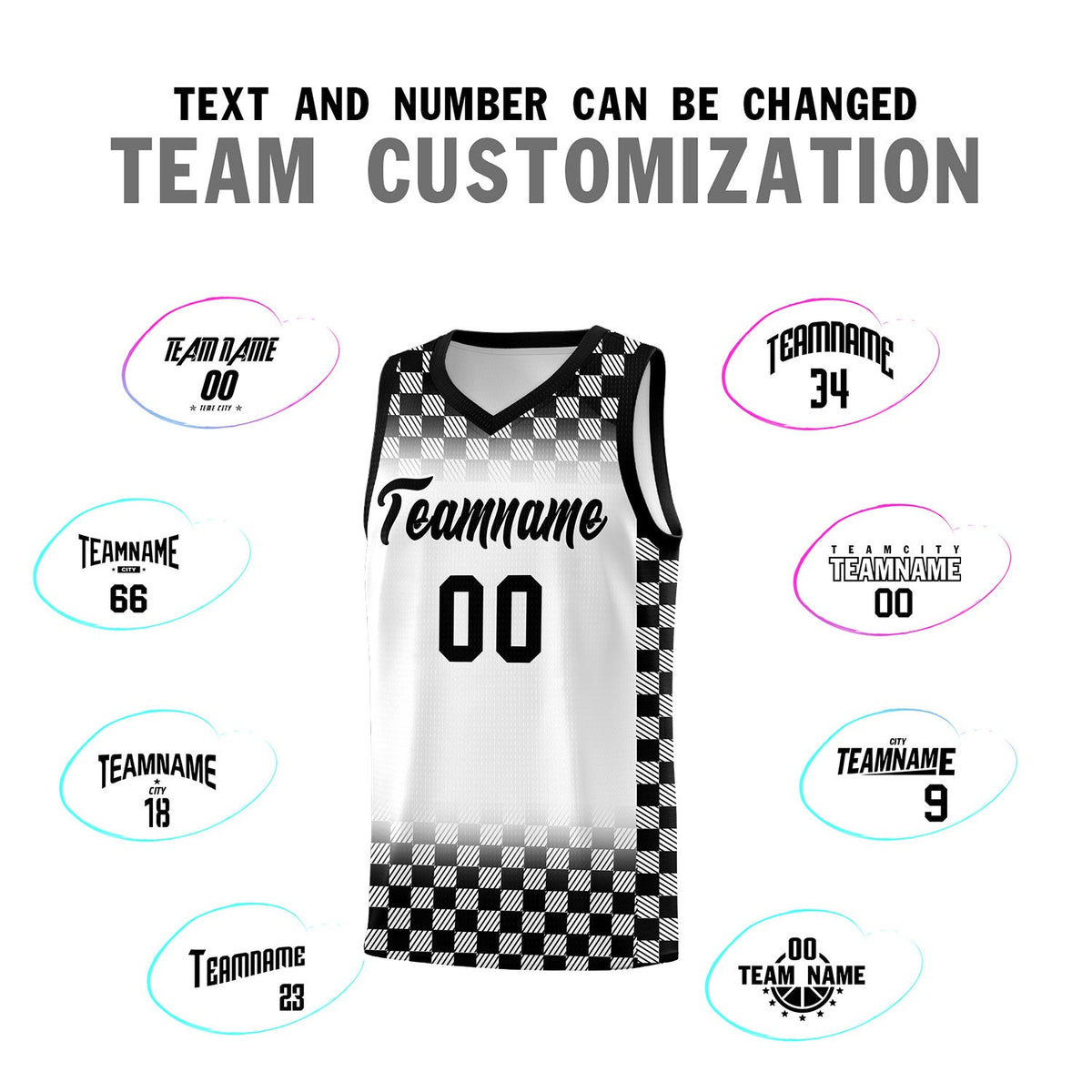Custom White Black Classic Plaid Pattern Sports Uniform Basketball Jersey