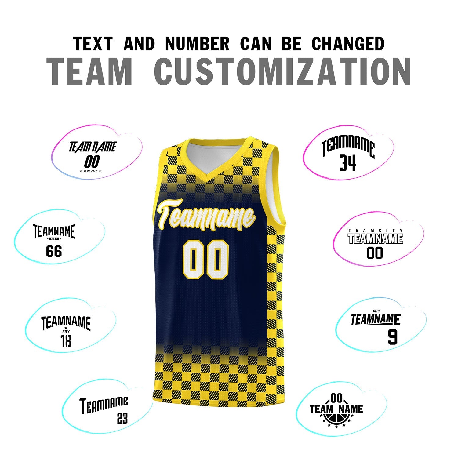 Custom Navy Gold Classic Plaid Pattern Sports Uniform Basketball Jersey