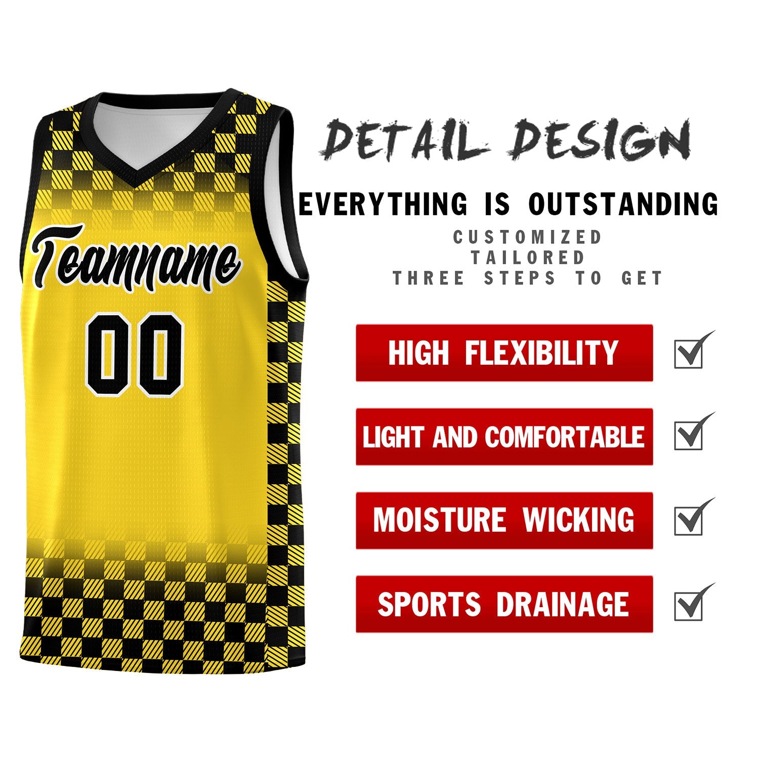 Custom Gold Black Classic Plaid Pattern Sports Uniform Basketball Jersey