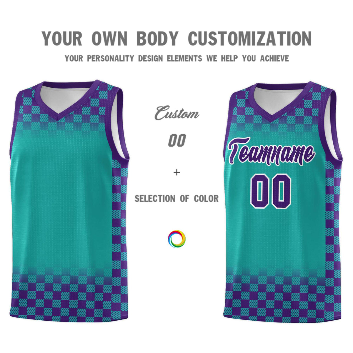 Custom Aqua Purple Classic Plaid Pattern Sports Uniform Basketball Jersey