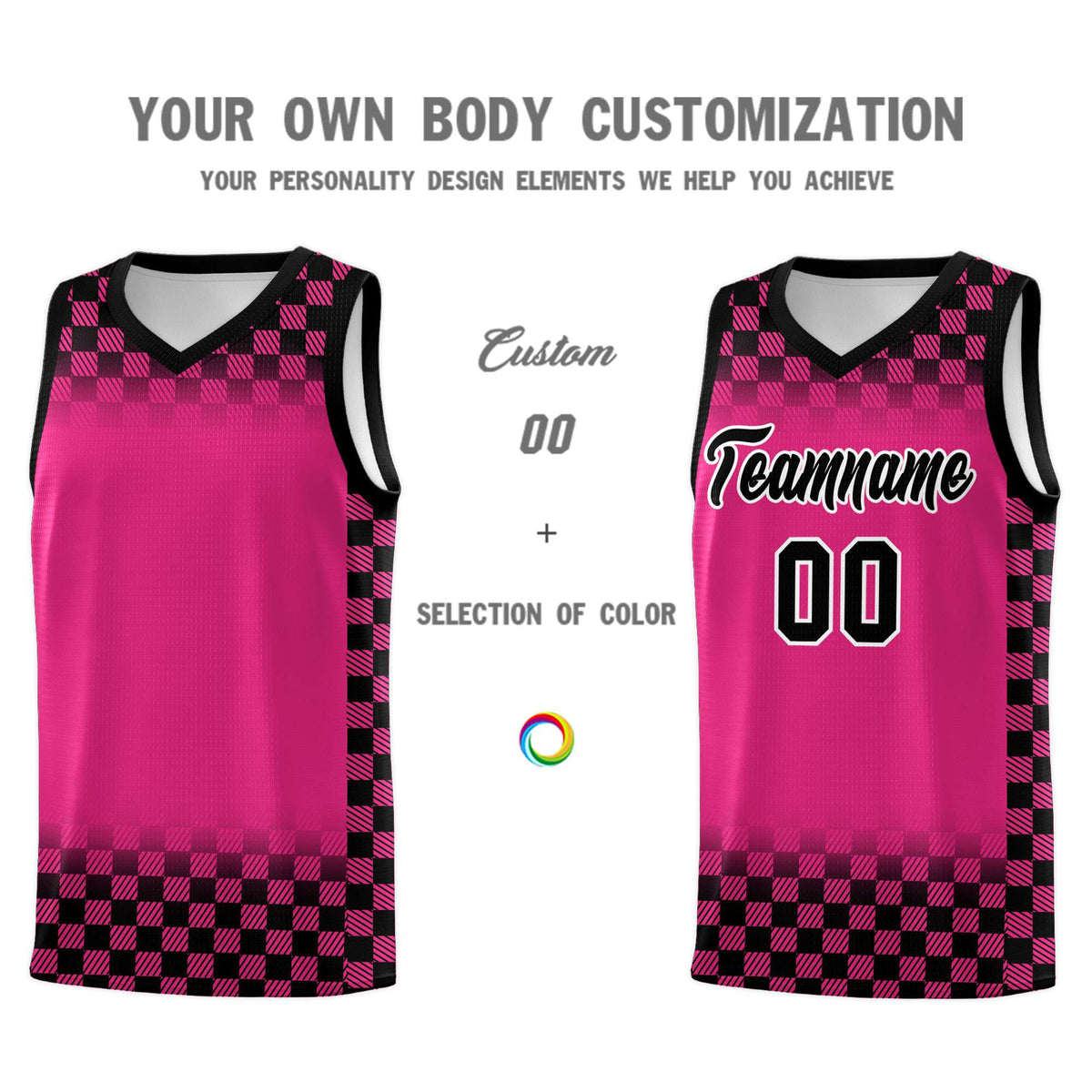 Custom Pink Black Classic Plaid Pattern Sports Uniform Basketball Jersey