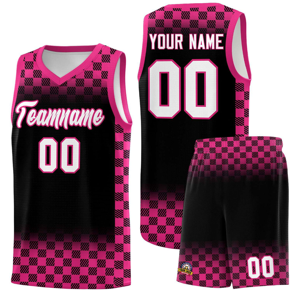Custom Black Pink Classic Plaid Pattern Sports Uniform Basketball Jersey