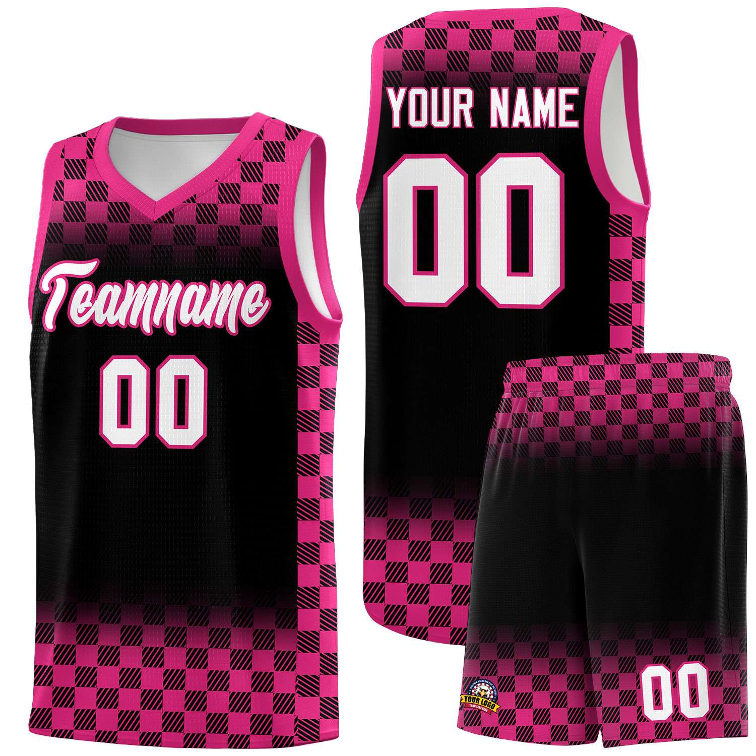 Custom Black Pink Classic Plaid Pattern Sports Uniform Basketball Jersey