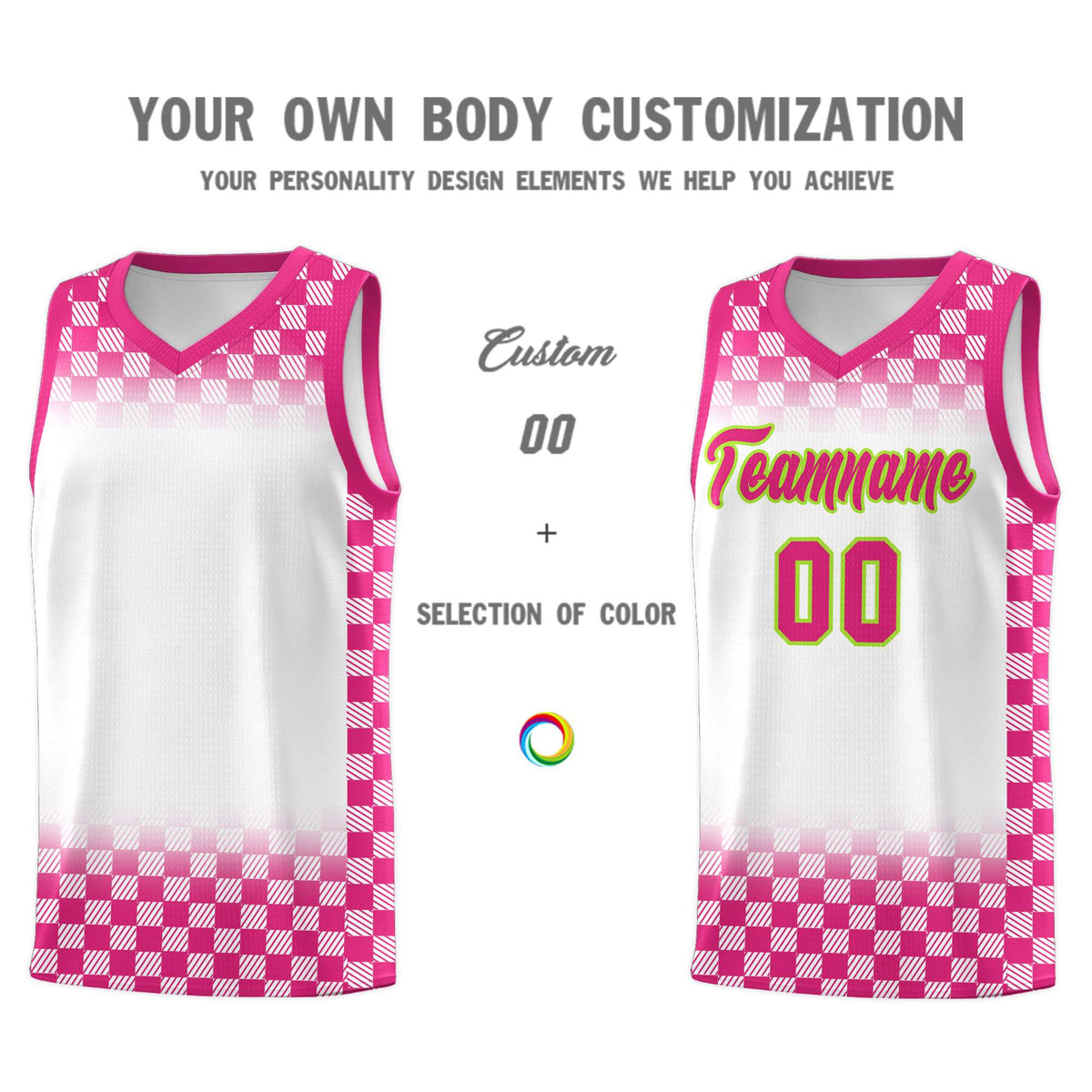 Custom White Pink Classic Plaid Pattern Sports Uniform Basketball Jersey