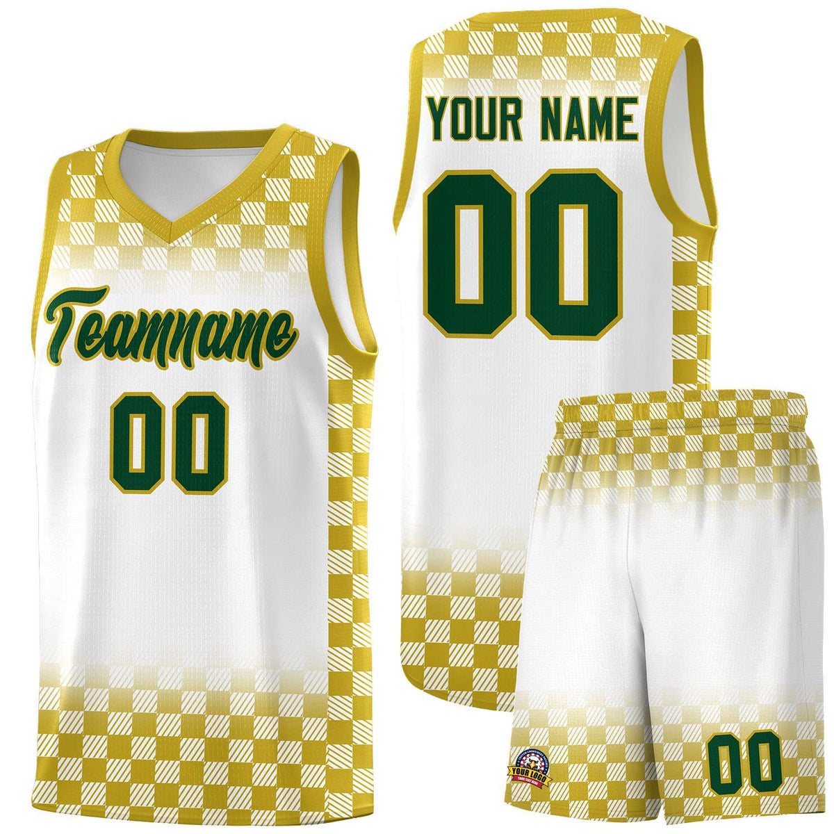 Custom White Old Gold Classic Plaid Pattern Sports Uniform Basketball Jersey