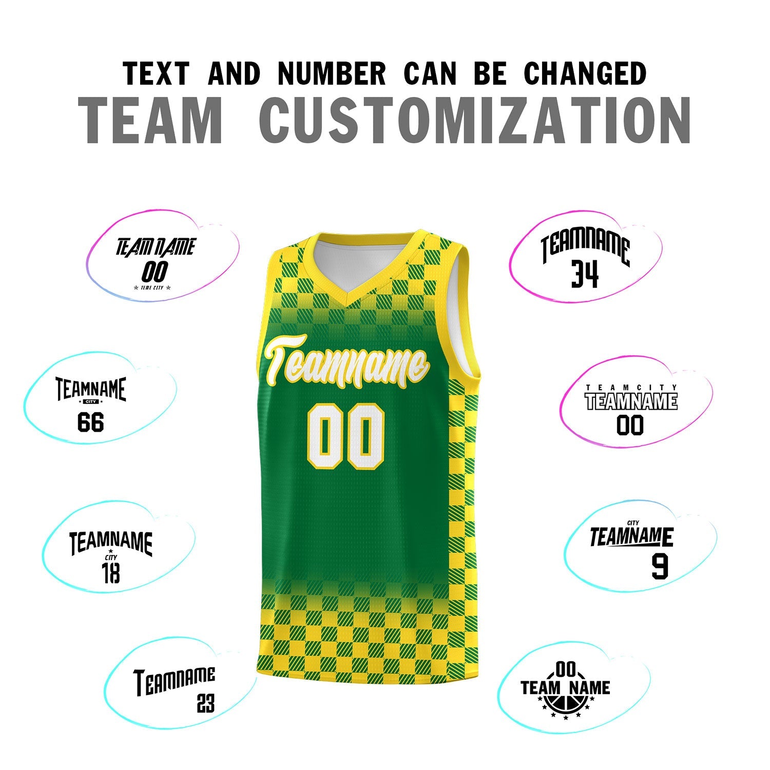 Custom Kelly Green Gold Classic Plaid Pattern Sports Uniform Basketball Jersey