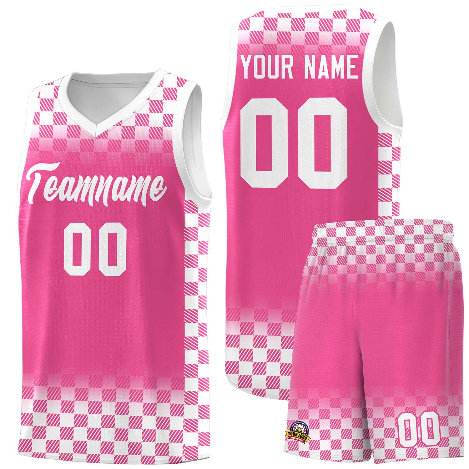 Custom Pink White Classic Plaid Pattern Sports Uniform Basketball Jersey