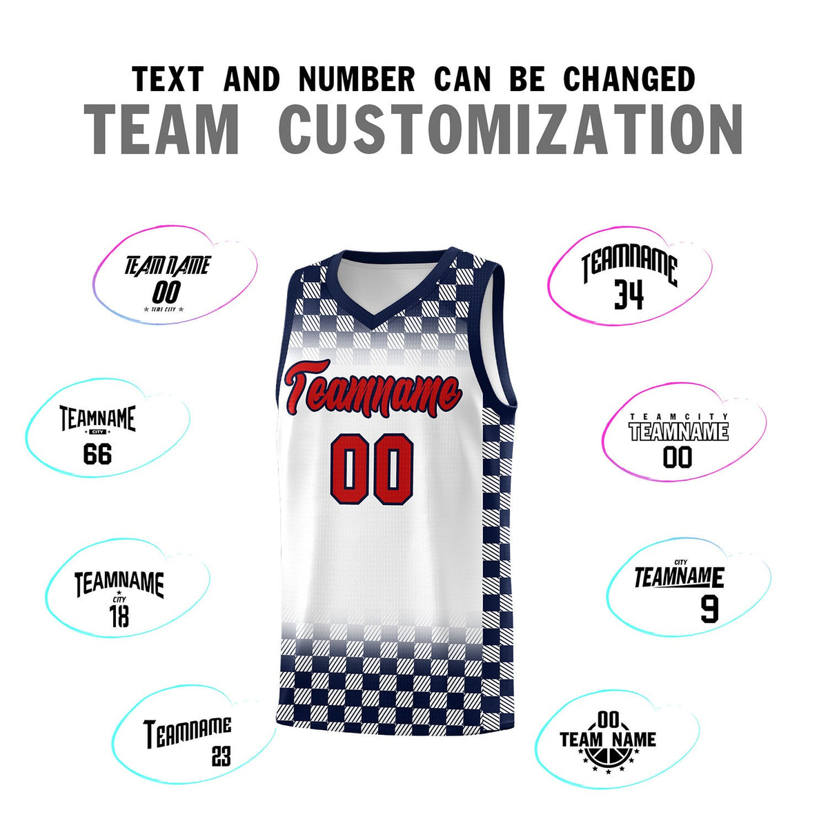 Custom White Navy Classic Plaid Pattern Sports Uniform Basketball Jersey