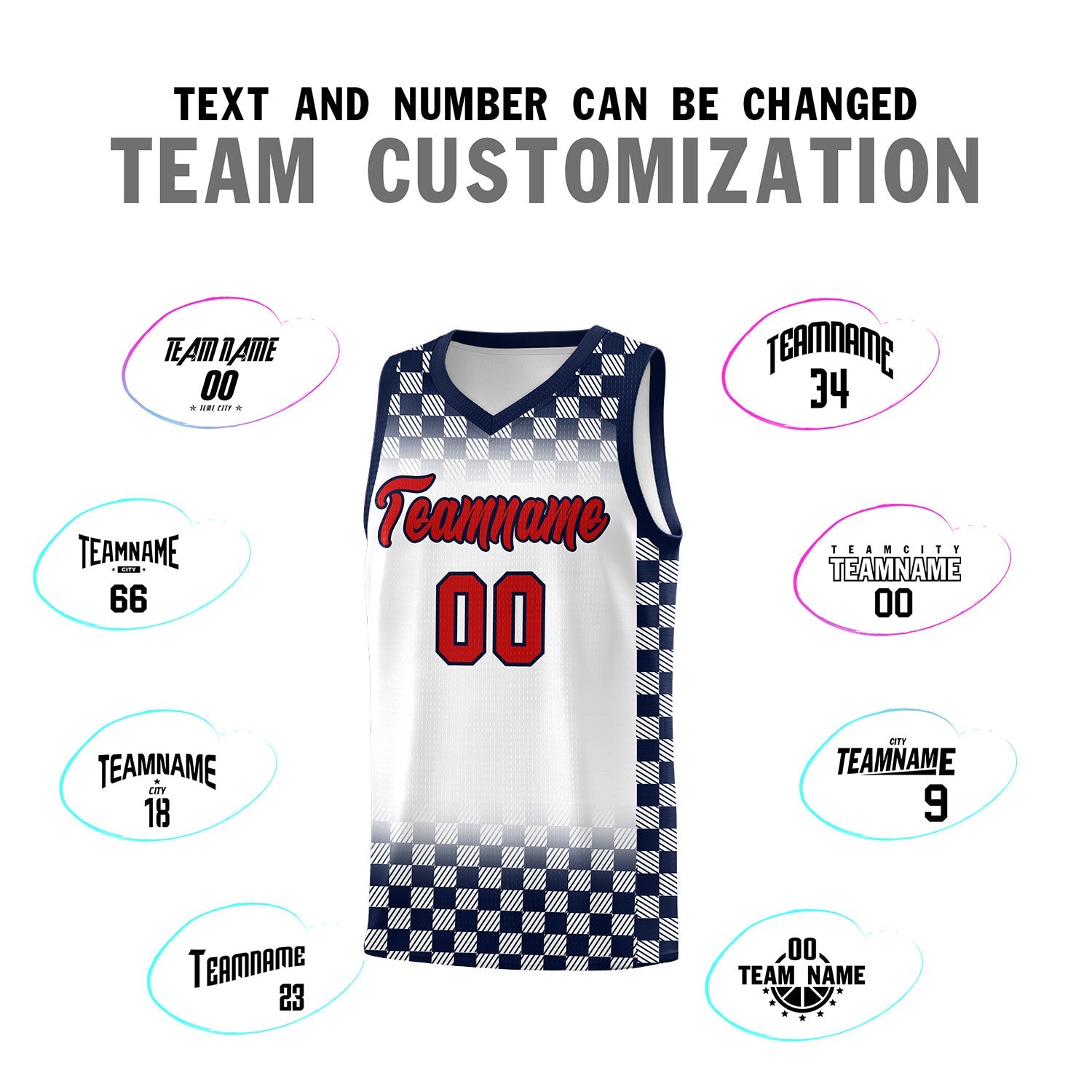 Custom White Navy Classic Plaid Pattern Sports Uniform Basketball Jersey