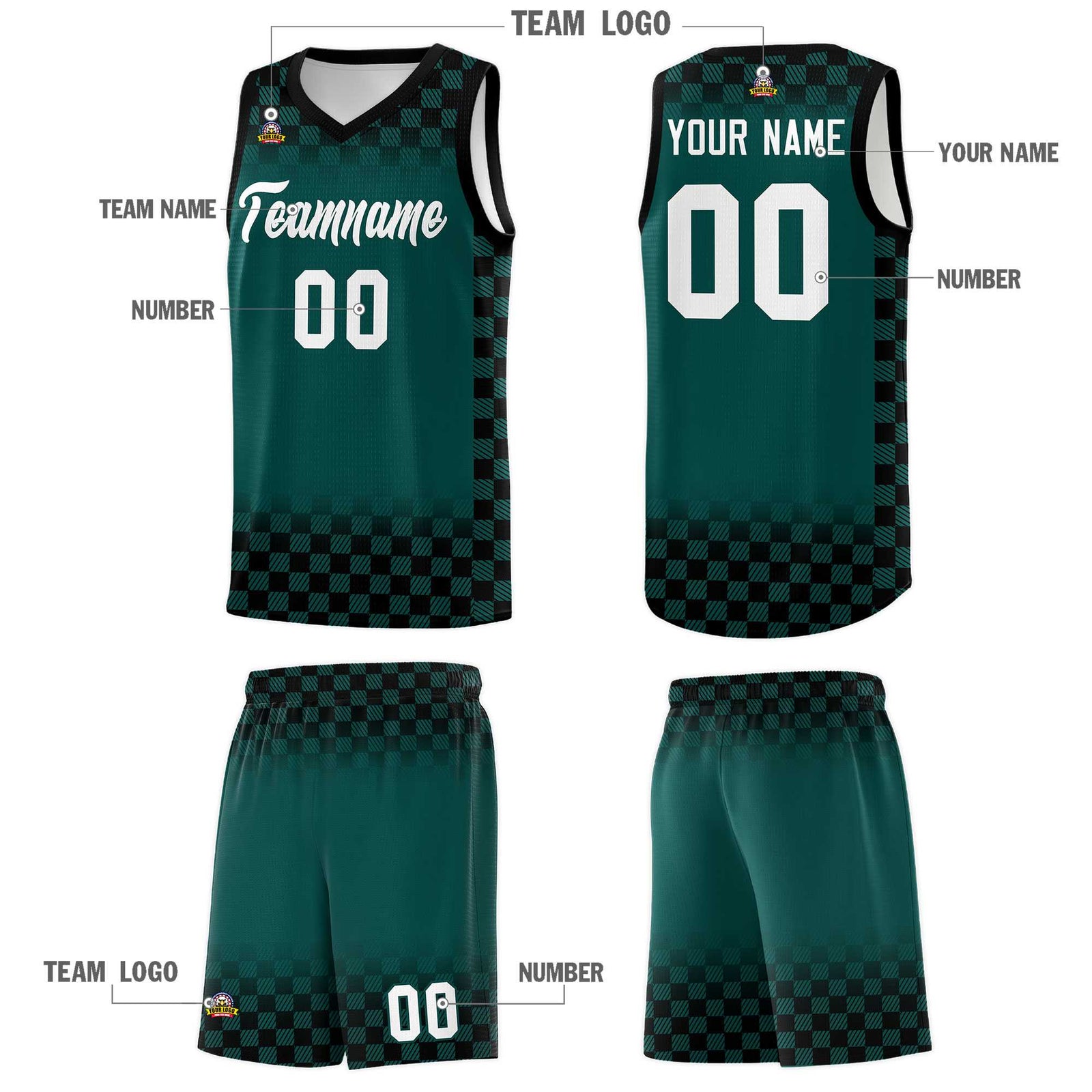Custom Midnight Green Black Classic Plaid Pattern Sports Uniform Basketball Jersey