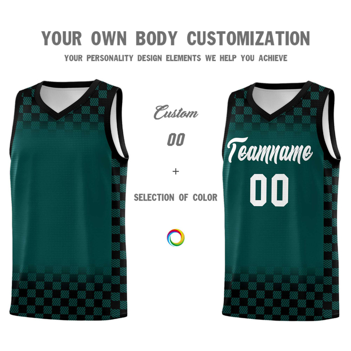 Custom Midnight Green Black Classic Plaid Pattern Sports Uniform Basketball Jersey
