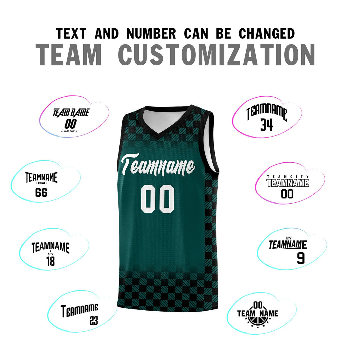Custom Midnight Green Black Classic Plaid Pattern Sports Uniform Basketball Jersey