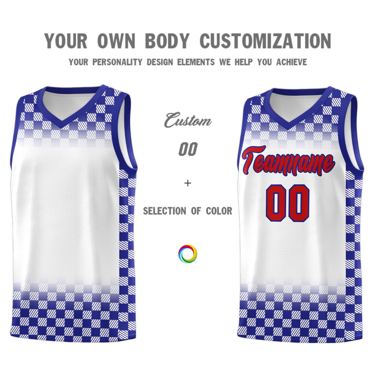 Custom White Royal Classic Plaid Pattern Sports Uniform Basketball Jersey