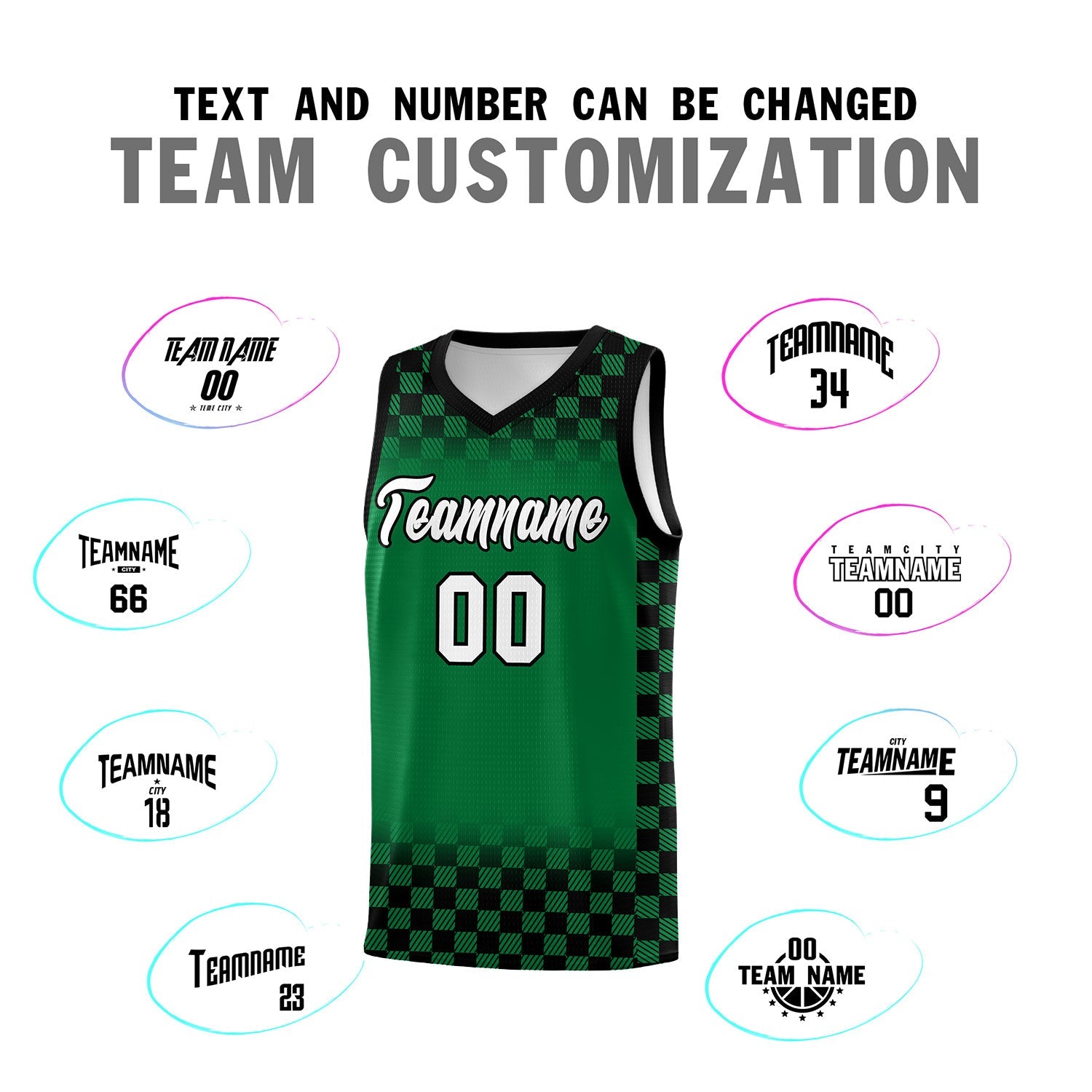 Custom Kelly Green Black Classic Plaid Pattern Sports Uniform Basketball Jersey