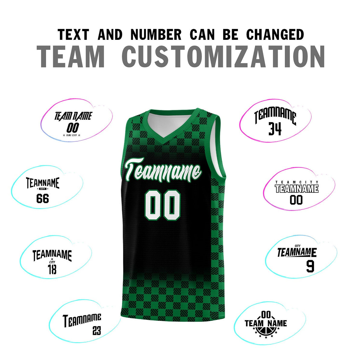 Custom Black Kelly Green Classic Plaid Pattern Sports Uniform Basketball Jersey