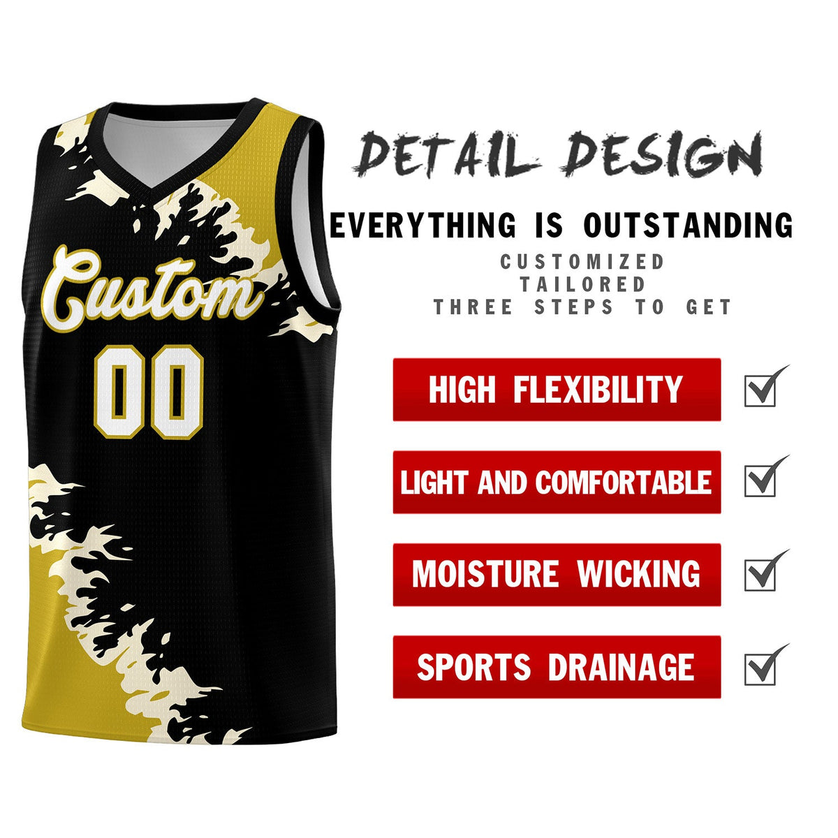 Custom Black Old Gold-Cream Sparkle Print Pattern Basketball Kits