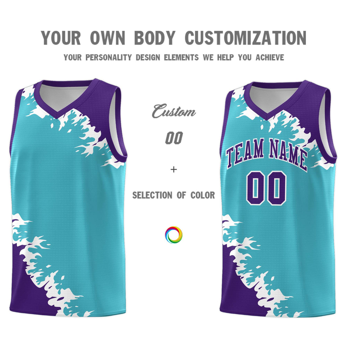 Custom Sky Blue Purple-White Sparkle Print Pattern Basketball Kits
