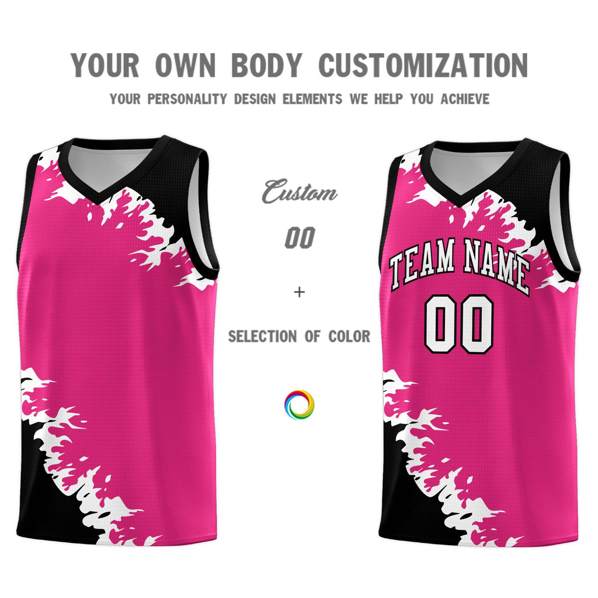 Custom Rose Red Black-White Sparkle Print Pattern Basketball Kits