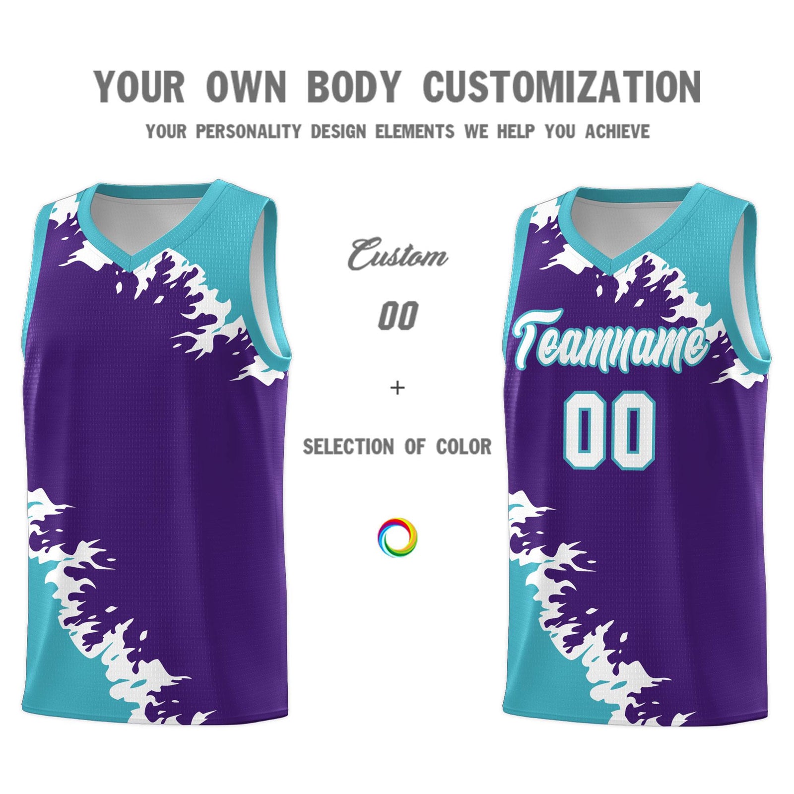 Custom Purple Sky Blue-White Sparkle Print Pattern Basketball Kits