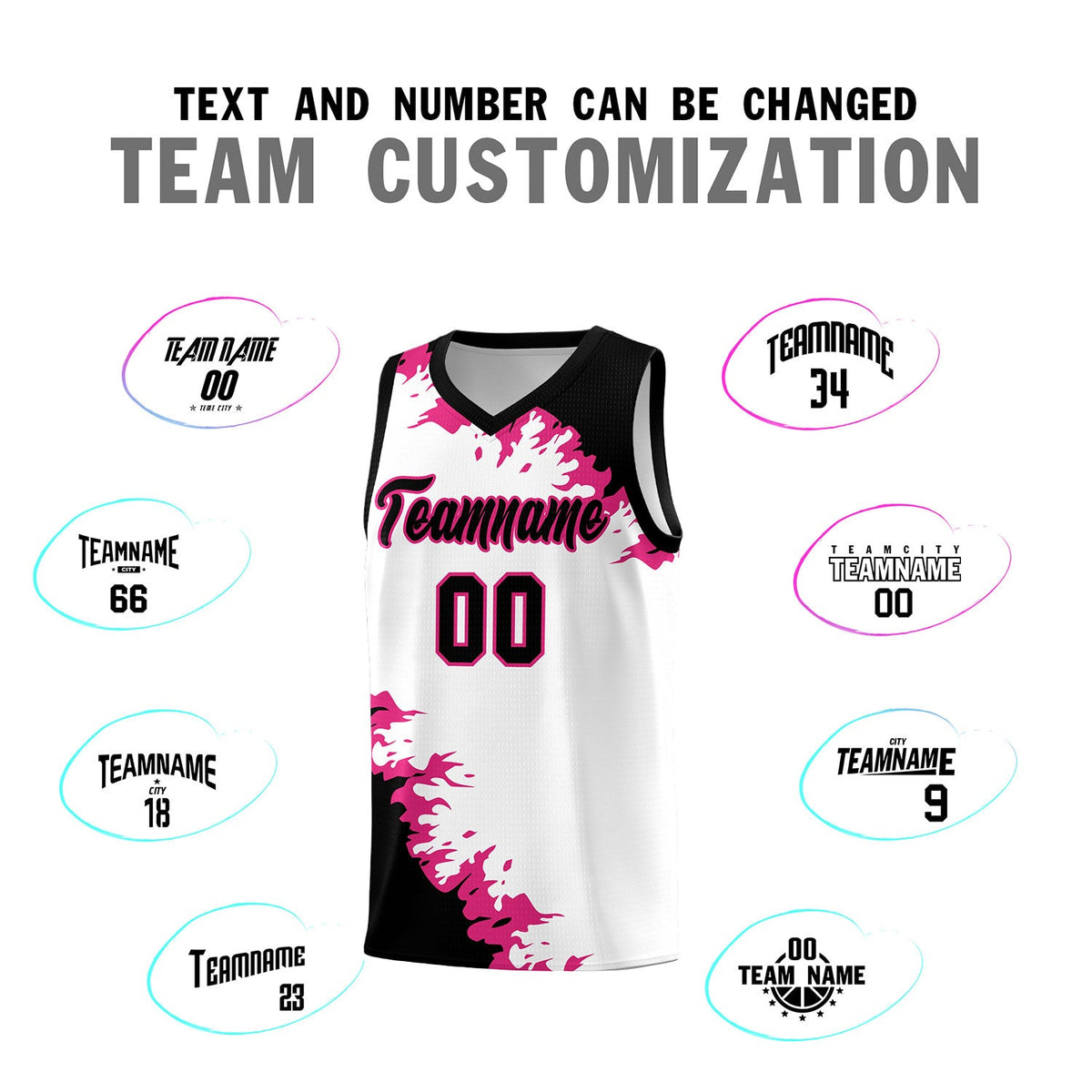Custom White Black-Rose Red Sparkle Print Pattern Basketball Kits