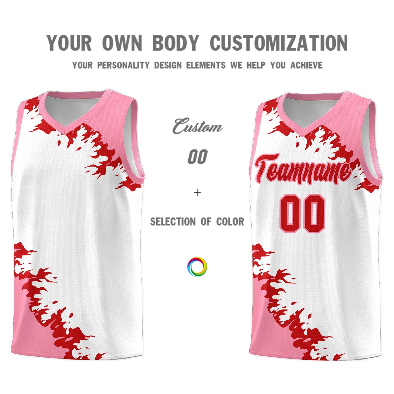 Custom White Light Pink-Red Sparkle Print Pattern Basketball Kits