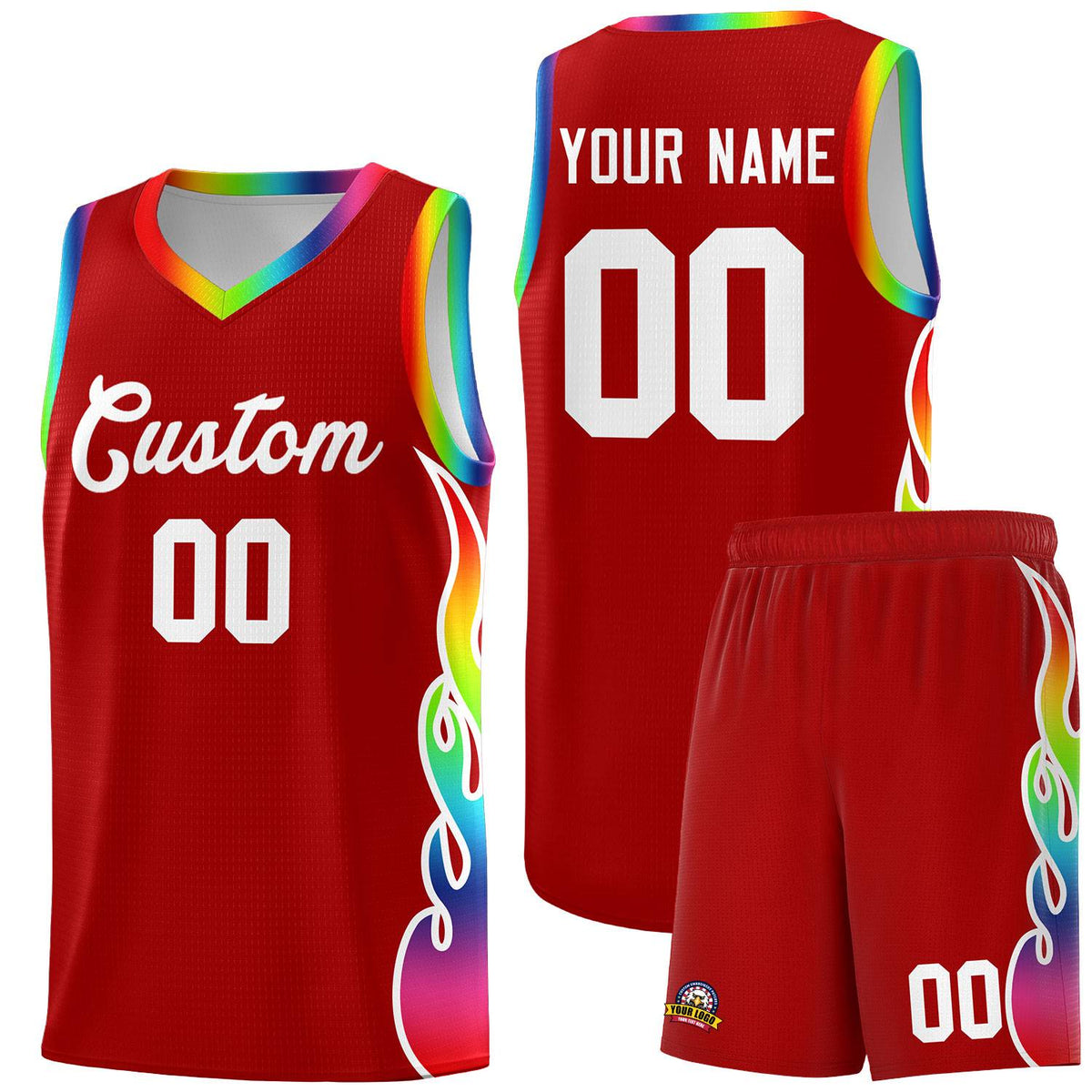 Custom Red Side Flame Pattern Fashion Sports Uniform Basketball Jersey