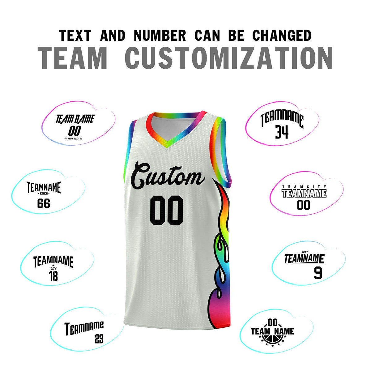 Custom Gray Side Flame Pattern Fashion Sports Uniform Basketball Jersey