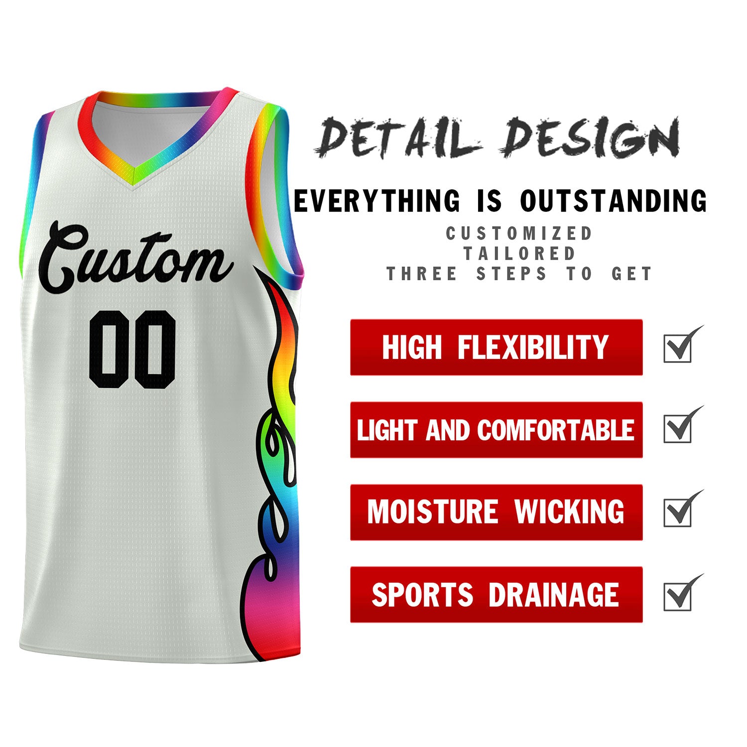 Custom Gray Side Flame Pattern Fashion Sports Uniform Basketball Jersey