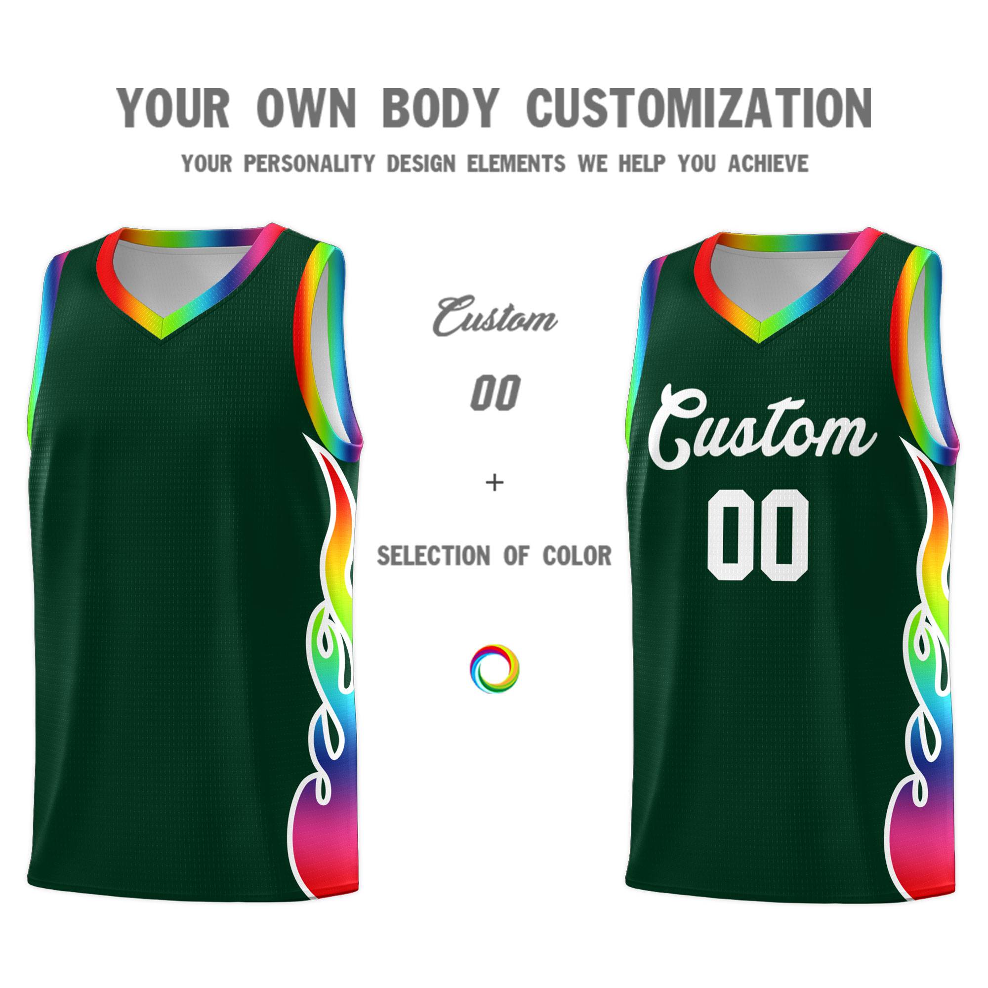 Custom Hunter Green Side Flame Pattern Fashion Sports Uniform Basketball Jersey