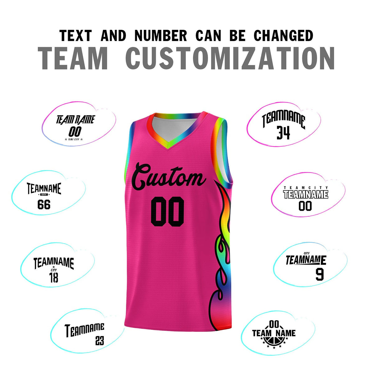 Custom Rose Red Side Flame Pattern Fashion Sports Uniform Basketball Jersey