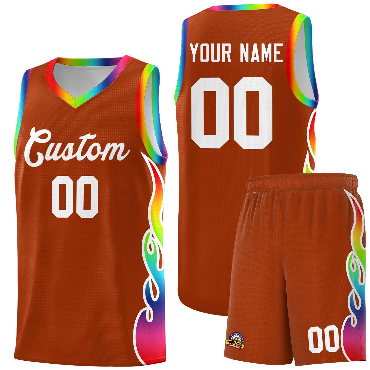 Custom Texas Orange Side Flame Pattern Fashion Sports Uniform Basketball Jersey
