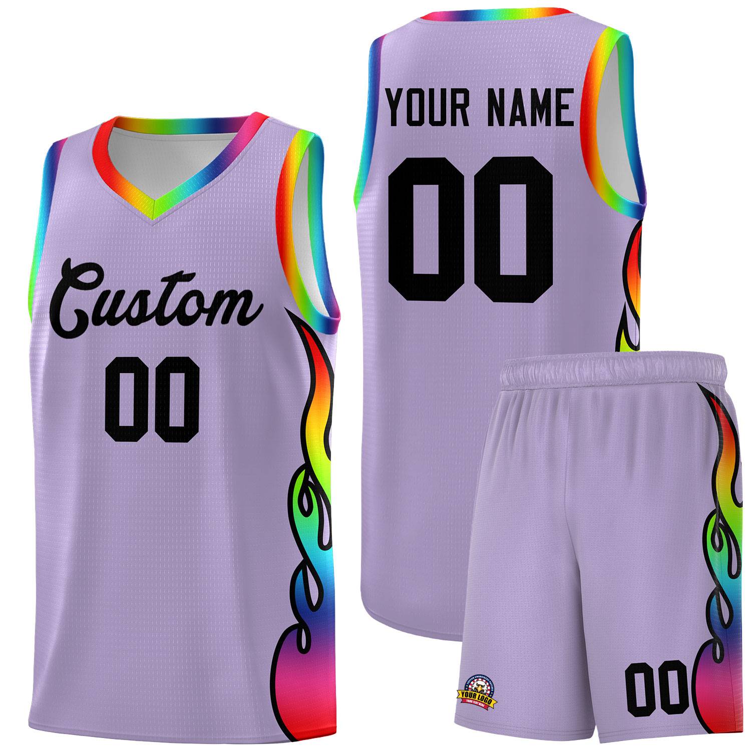 Custom Light Purple Side Flame Pattern Fashion Sports Uniform Basketball Jersey