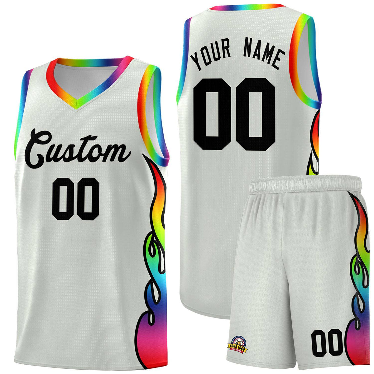 Custom Gray Side Flame Pattern Fashion Sports Uniform Basketball Jersey
