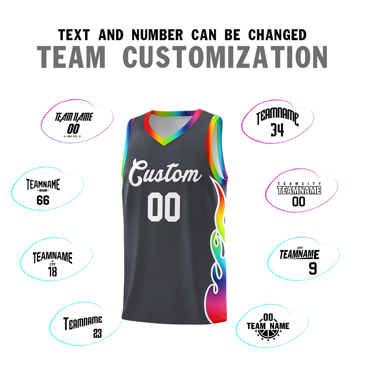 Custom Dark Gray Side Flame Pattern Fashion Sports Uniform Basketball Jersey