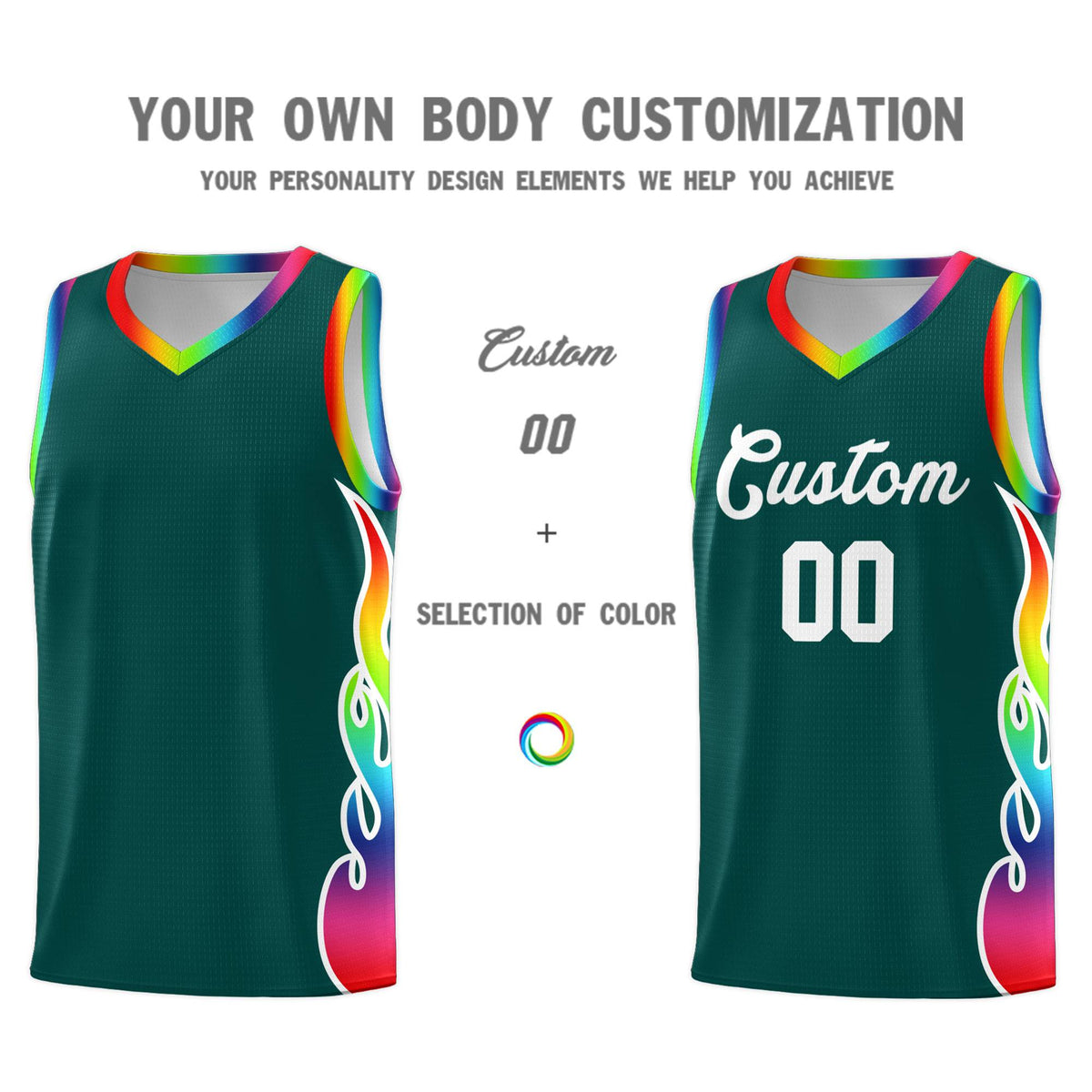 Custom Midnight Green Side Flame Pattern Fashion Sports Uniform Basketball Jersey